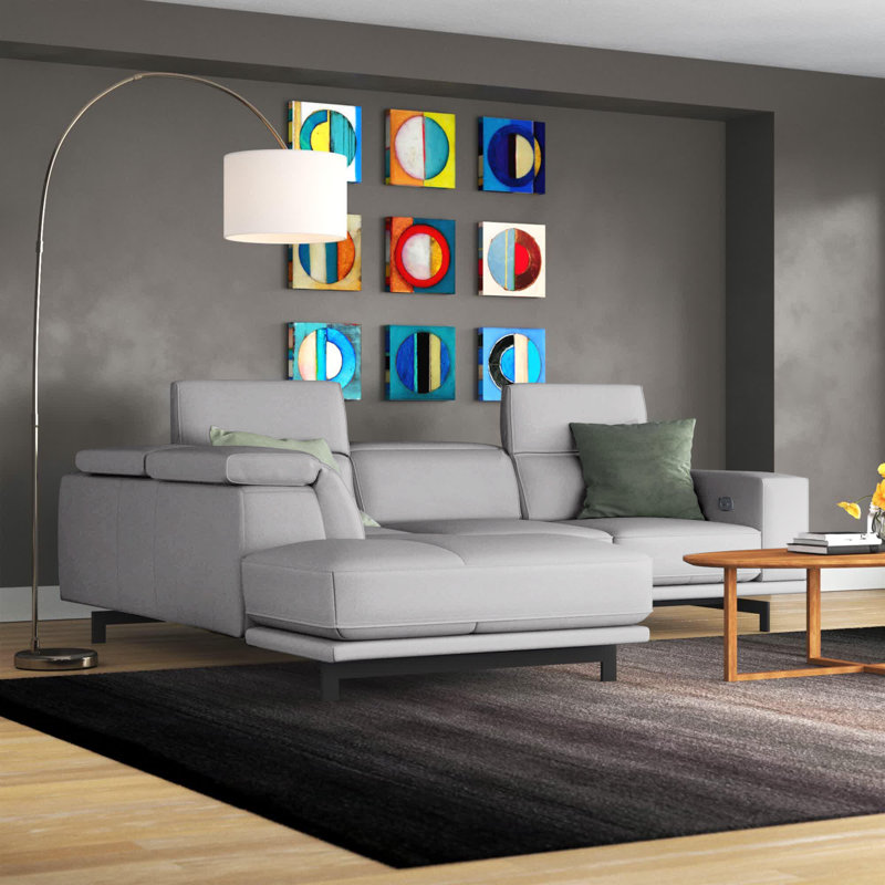 Velazco Upholstered L-Shaped Sectional, Left Hand Facing, Light Grey Genuine Leather