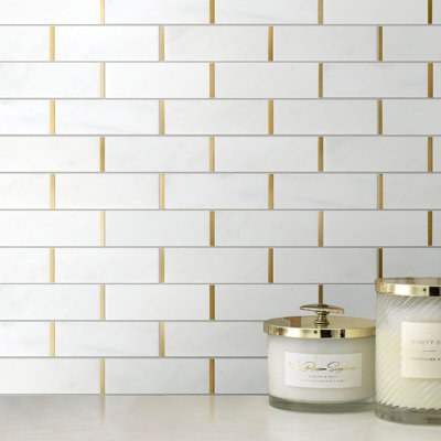 Natural Bianco 2" x 6" Marble Brick Joint Mosaic Wall Tile