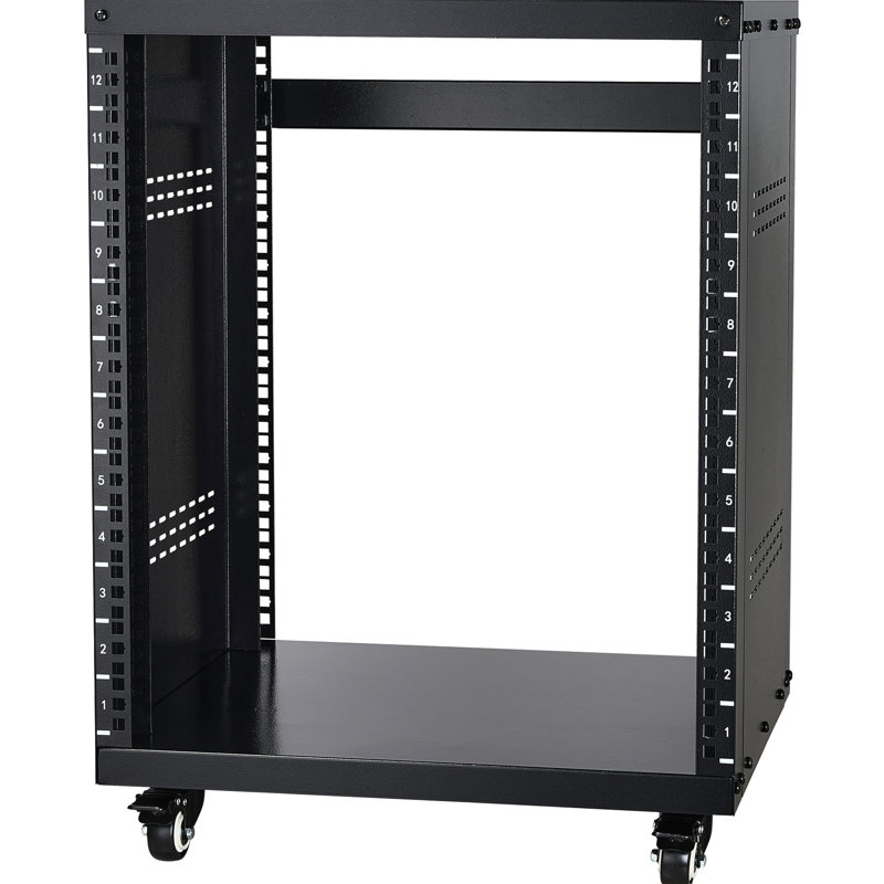 12U Recording Rack 500 Lbs Capacity, Open - Frame With Extra Storage, Made Of Q235 Carbon Steel, Lockable Caster Wheels, Good For Classrooms Network Stereo Back Design Wiring, Top Shelf, Ideal
