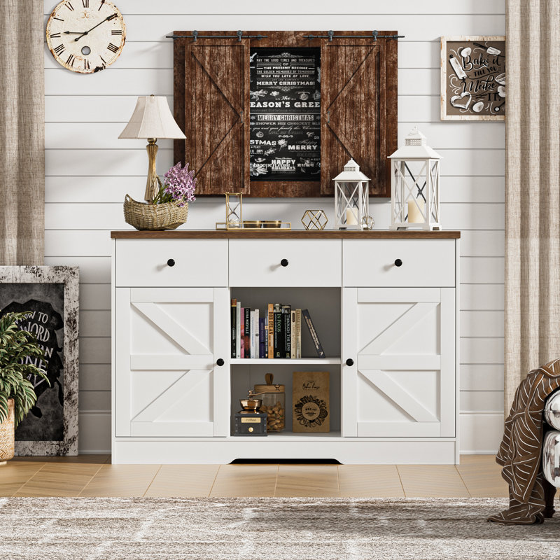 Buffet 47,2 "à 3 tiroirs, crédence avec armoires de rangement