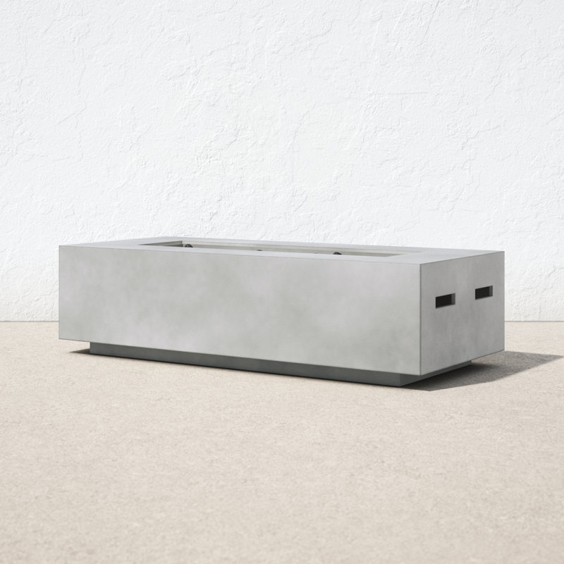 Rashid Rectangle Fire Pit Table, Natural Concrete, 15" H x 56" W x 24" D