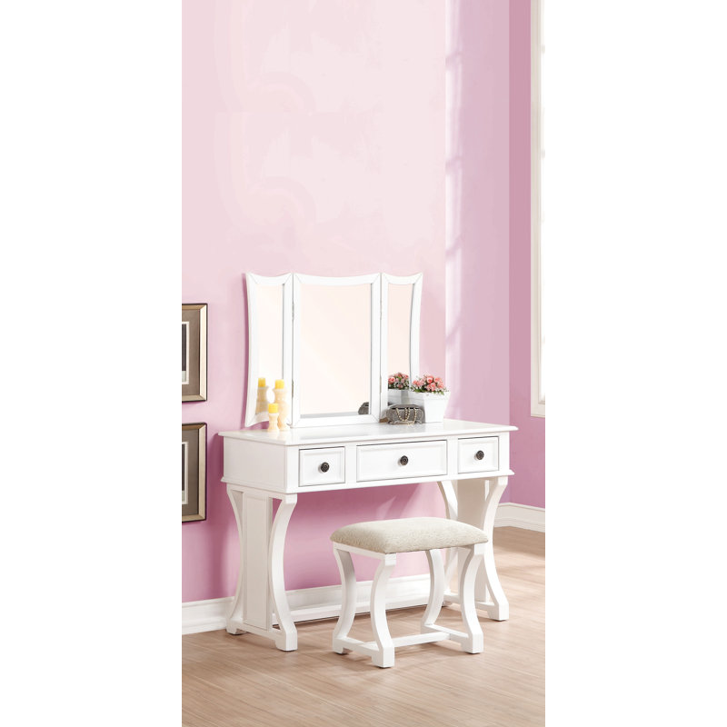 Ensemble de meuble-lavabo unique moderne avec tabouret et tiroirs à miroir pliables en MDF 1 pièce, Blanc