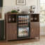 Buffet-bar à café cannelé brun de 135 cm avec compartiment mini-réfrigérateur, casier à vin amovible et tablettes ajustables-333267261