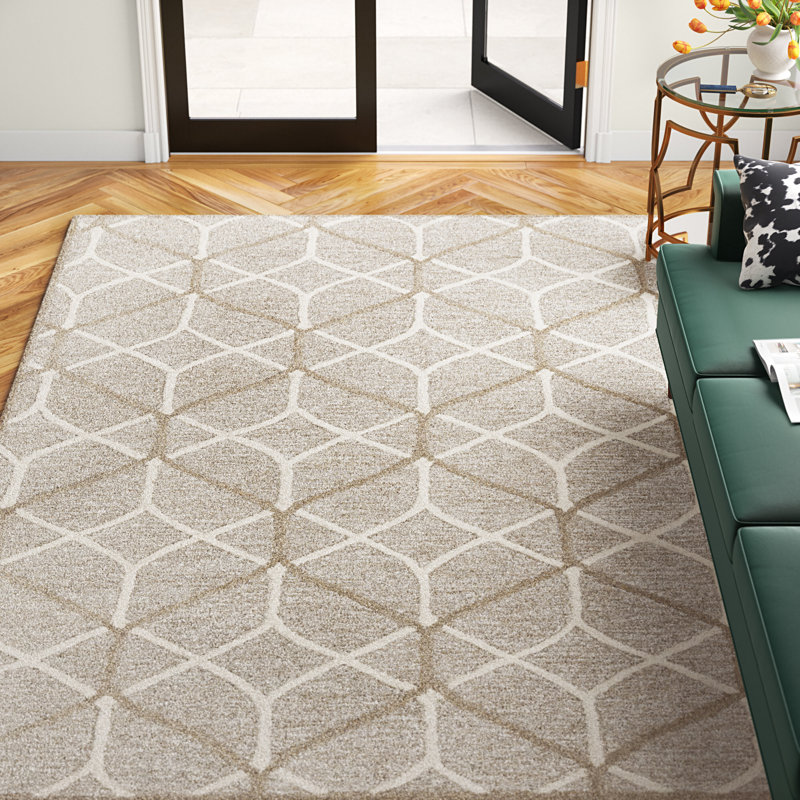 Tapis brun en laine touffeté à la main à motif géométrique Kristian, Rectangle 5 pi x 7 pi 6 po