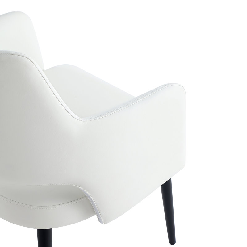 Hickson Leatherette Dining Arm Chair with Metal Legs in Stone, White, 2