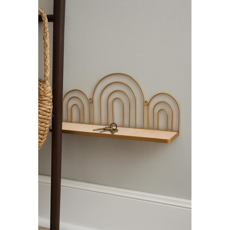  Étagère à pétoncles en fer doré, étagère murale flottante décorative moderne avec base en bois