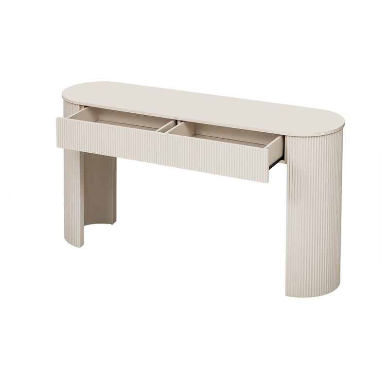 TREXM Modern Console Table with Fluted Design, Champagne White Finish, 54 x 14 x 30.3 Inches