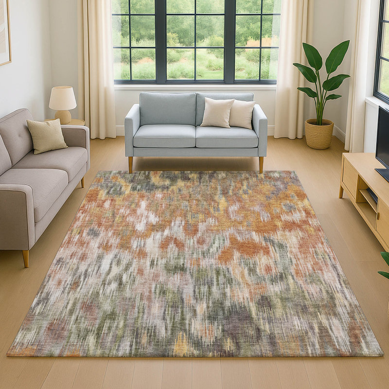 Tapis abstrait lavable à la machine de qualité supérieure Mayfield AMF2129, Terracotta, 5 pi x 7 pi 6 po