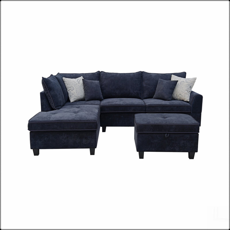 Canapé modulaire en tissu noir l 99,5 po avec méridienne et repose-pieds de rangement Harmony