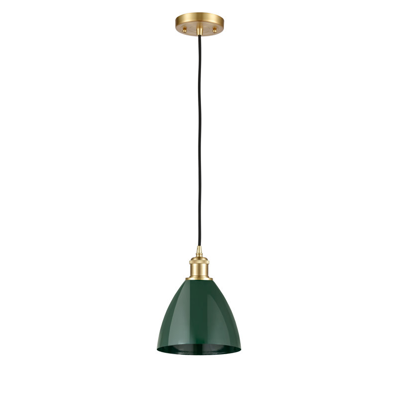 Luminaire suspendu conique 1 lumière, Vert, Or satiné