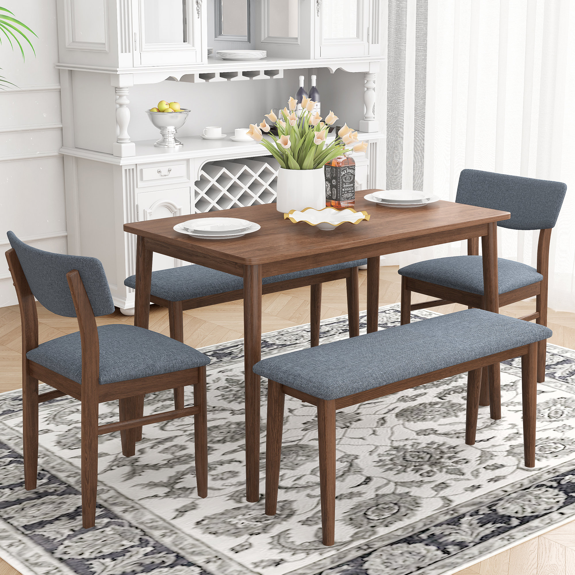 Corrigan Studio Lucymae 6 Person Rubberwood Solid Wood Dining