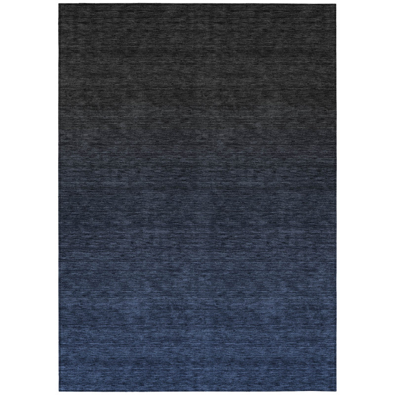 Tapis extérieur lavable abstrait bleu marine et gris anthracite 10 pi x 14 pi