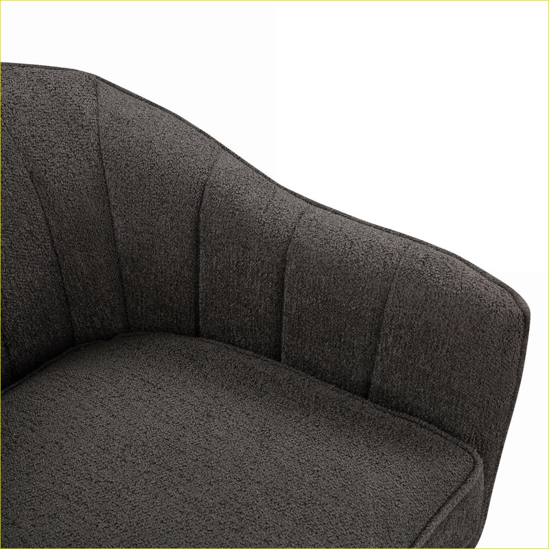 Fauteuil d'appoint Mid-Century moderne pour adultes, revêtement en chenille gris anthracite, dossier à coutures rainurées, pieds d'appoint en bois de noyer massif brun