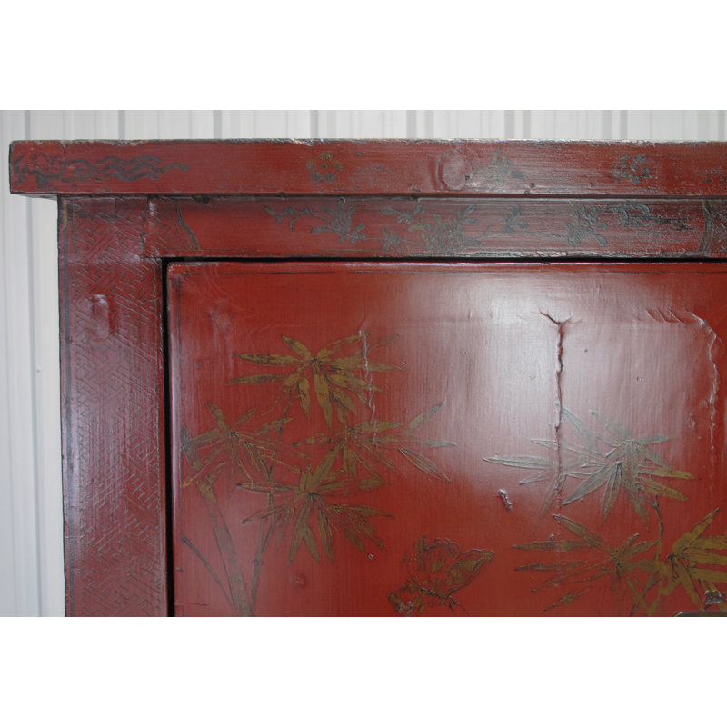 Chinoiserie-Style Hand-Painted Elm Cabinet