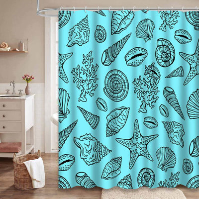 Rideau de douche imperméable blanc à motif de coquillages avec 12 crochets