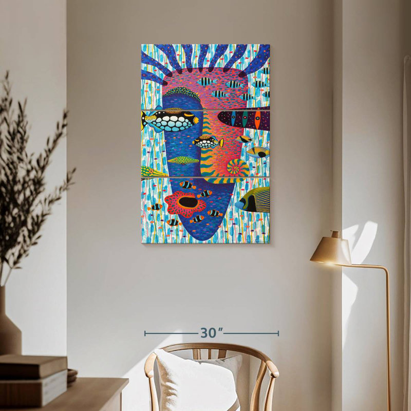 Visage de poisson abstrait, H 57 po x l 36 po