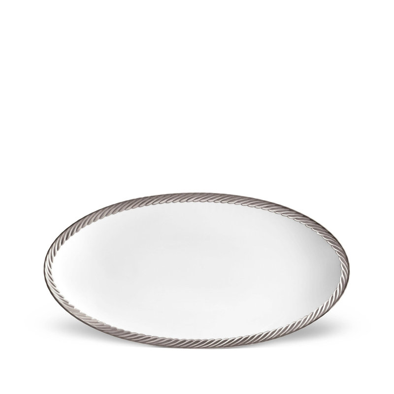 Corde Oval Platter, 1.5" H x 14" L x 7" W, White/Platinum