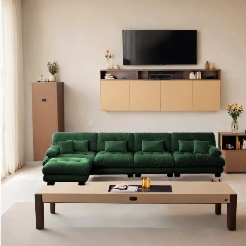 Comfortable Modular 4-seater Sofa With Convertible Footstool, Green