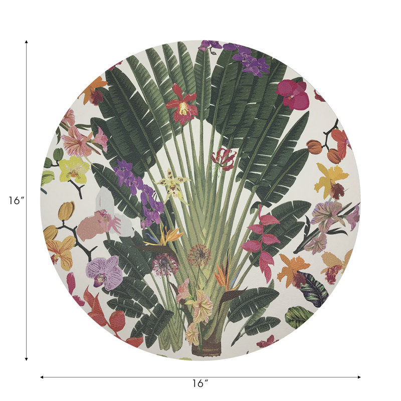 Fantasy Tropical Pebble 16" Vinyl Placemat, White/Green