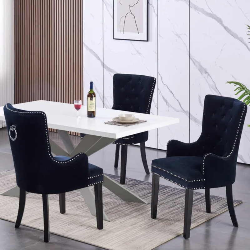 Jersey Velvet Dining Chair - Ergonomic Scoop Knockerback and Solid Wood Legs - Button back Armchair for Dining Room Living Room Restaurants
