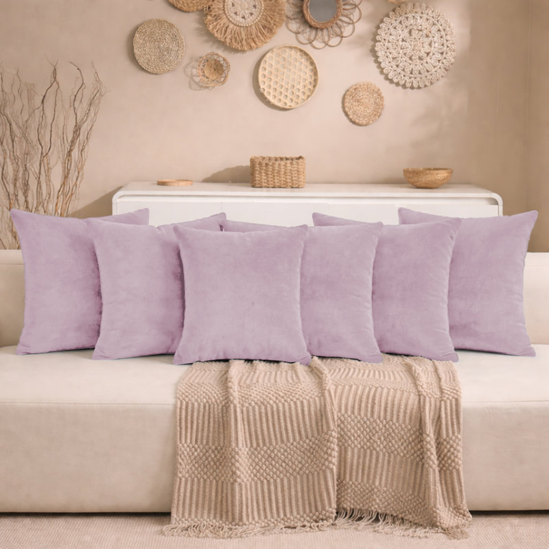 Aspire Homeware Square Plain Velvet Scatter Cushion Cover, Pink Rose, Pack of 6