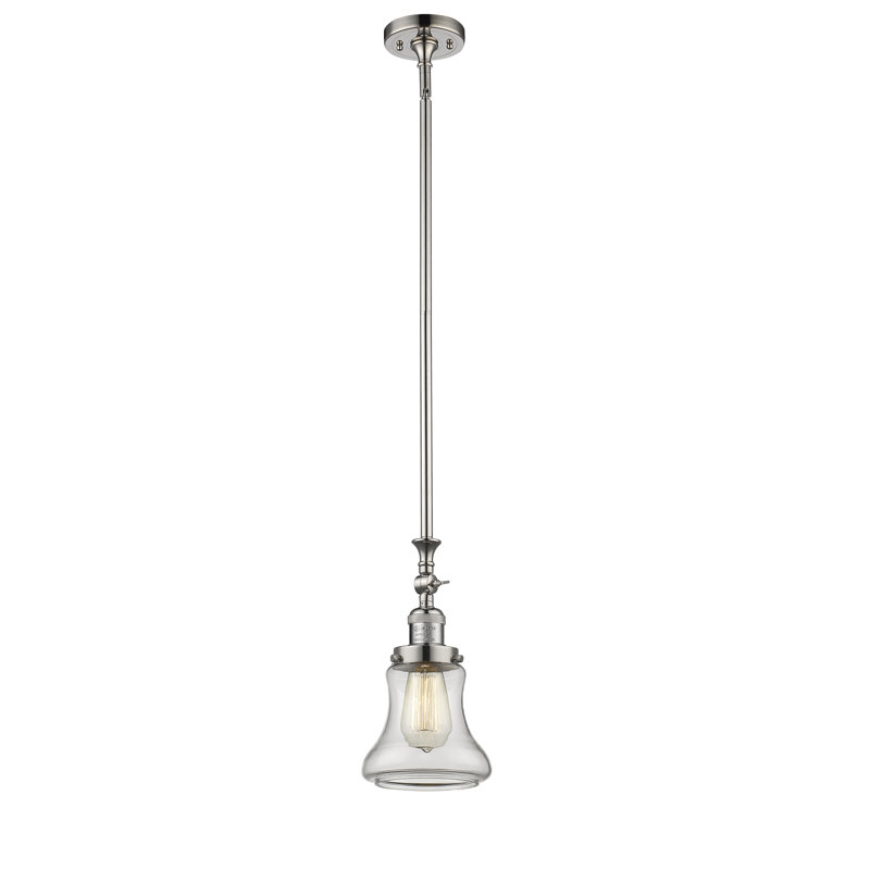 Luminaire suspendu en forme de cloche à 1 lumière Edda, Nickel poli, Transparent