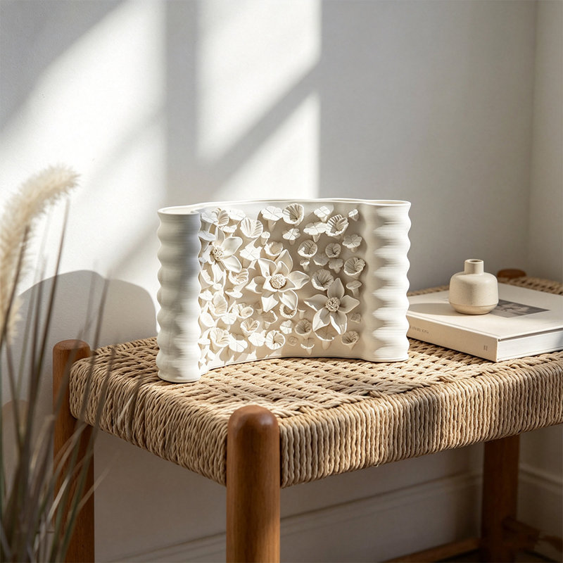 White Modern Rectangular Ceramic Table Vase