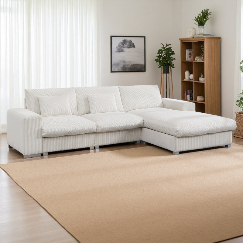 Canapé en L en forme de L, Polyester blanc
