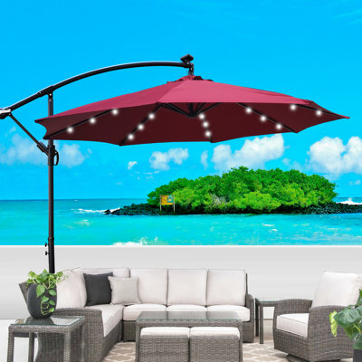 10 Ft Outdoor Patio Umbrella Solar Powered Led Lighted Sun Shade For Garden Deck Backyard Pool. Waterproof 8 Ribs With Crank And Cross Base. Canopy, Rust- Steel Pole. Energy Lighting. Construction.