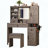 Farmhouse Vanity Desk with Sliding Mirror, Lights, Glass Top, Charging Station and Stool-518742235