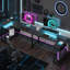 L-shaped Computer Desk with Power Outlet, Gaming Desk with Monitor Stand and Shelves-253711375-256113287