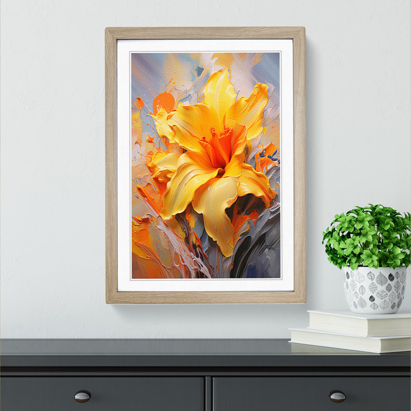 Daffodil Flower Action Painting Framed Print, 34cm H x 25cm W, Oak Framed