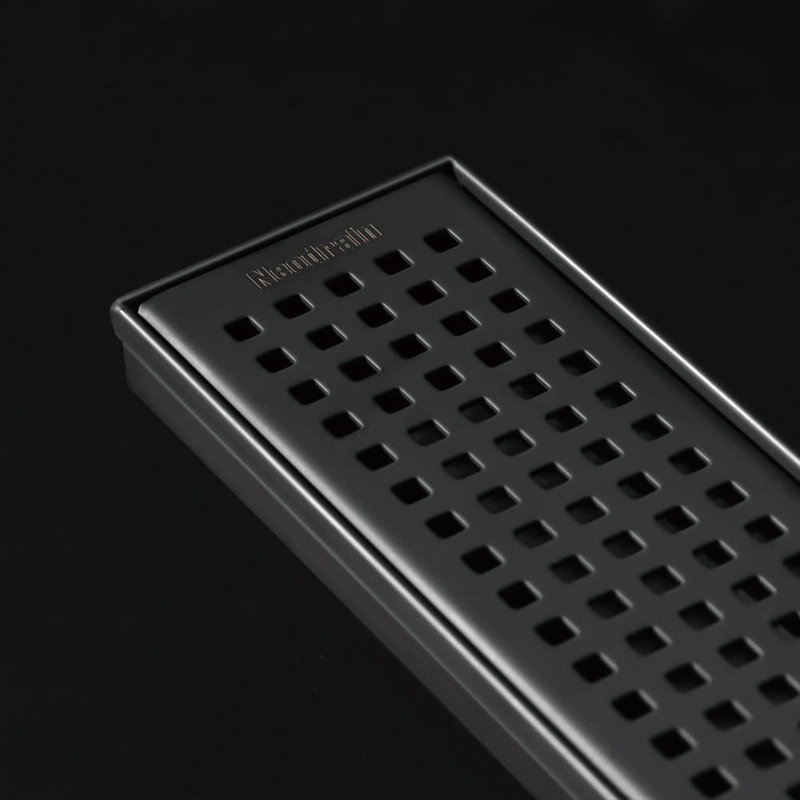 24 In. Stainless Steel Linear Shower Drain With Square Pattern Surface, Black