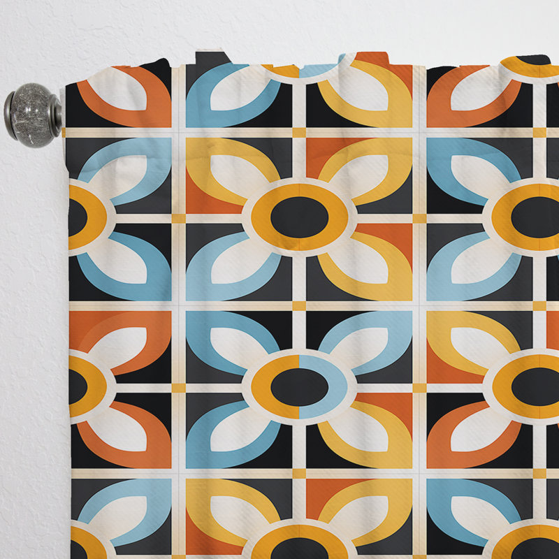 Motif de mosaïque rustique orange et bleu - Rideau obscurcissant géométrique abstrait - 1 panneau, L 52 po x L 90 po
