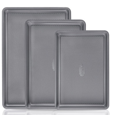 Ensemble de plaques de cuisson en acier 3 pièces naturellement non toxique, plaques à biscuits antiadhésives texturées, moules demi, quart et gelée, plats de cuisson robustes sans PTFE et PFOA