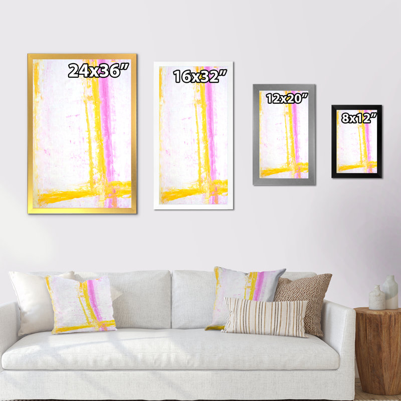 Art abstrait rose et jaune - Décoration murale moderne et contemporaine sur toile, H 36 po x l 24 po x P 1 po