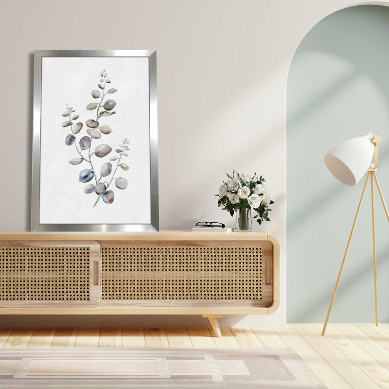 Eucalyptus II par Donna Brooks - Peinture, L 21,5 po x H 27,5 po, Encadrement argenté