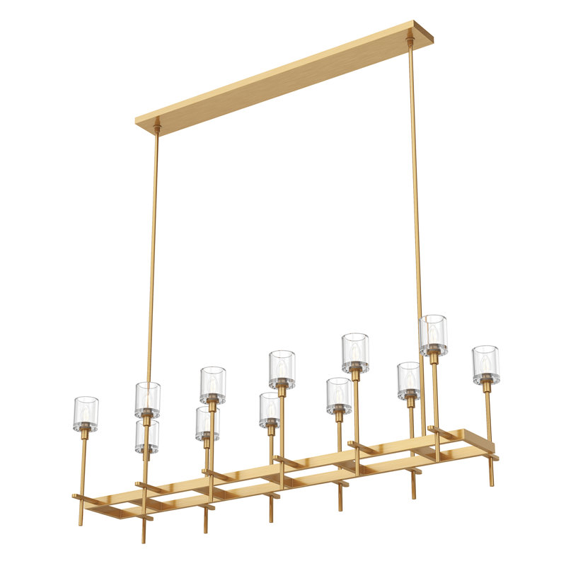 Luminaire suspendu linéaire à 12 lumières pour îlot de cuisine Salita, Bronze urbain, Cristal côtelé