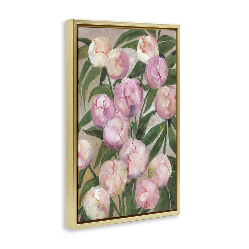 Valenty Painterly Peonies Floating Frame, design by 1x, 31" H x 21" W, Metallic Gold Floater Frame