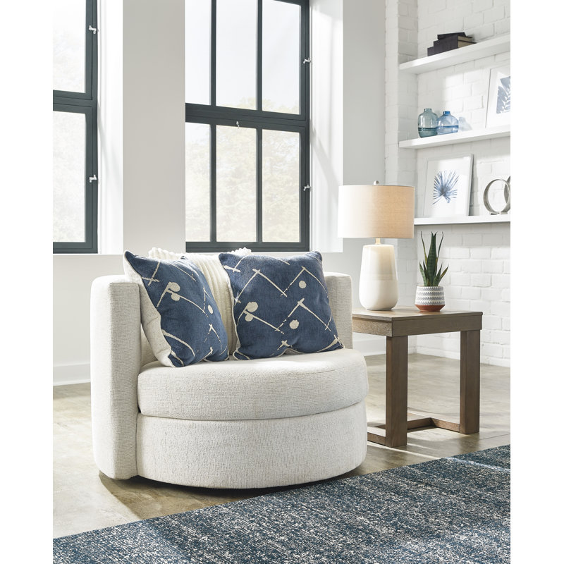 Ivory Plush Curved Swivel Accent Chair with Pillows