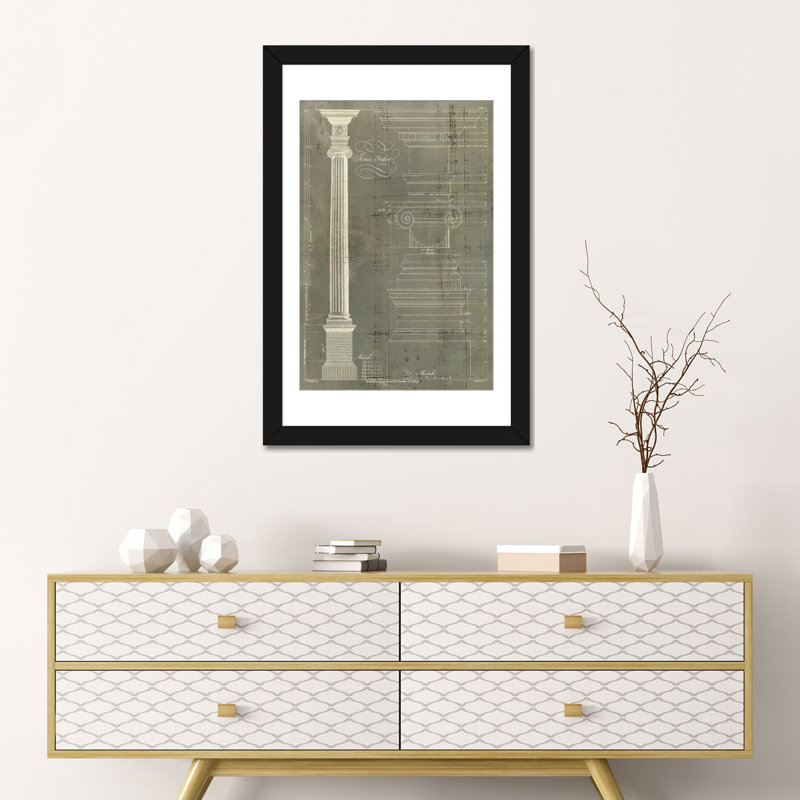 « column blueprint ii », impression sur toile, H 24 po x l 16 po x P 1 po, Papier d'art encadré noir, Blanc