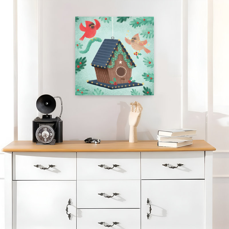 Maison d'oiseaux contemporaine avec art d'oiseaux, H 18 po x l 18 po