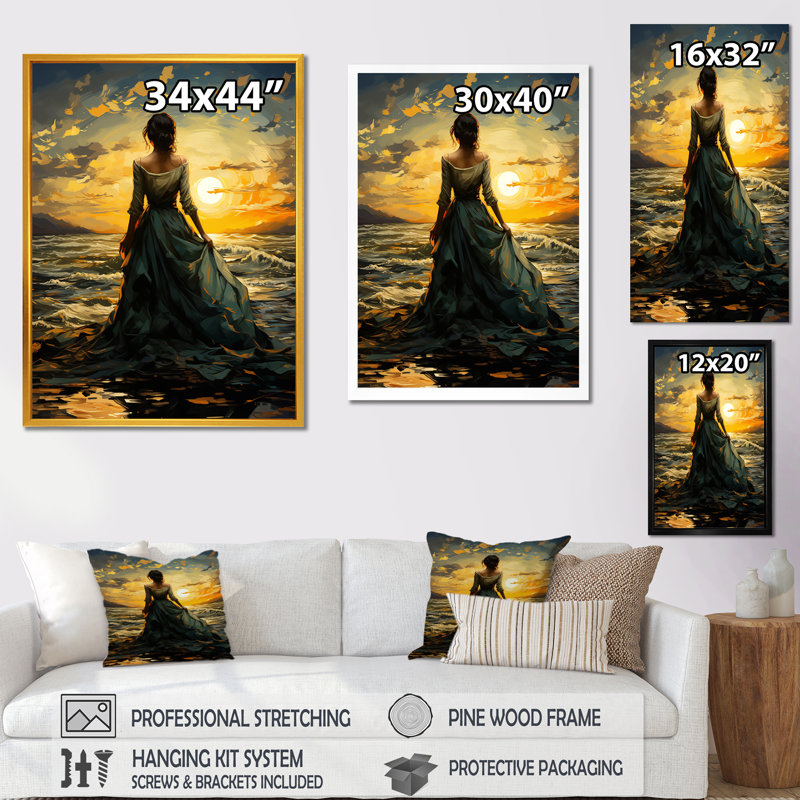 «Woman Reverie Dawns Awakening» - art mural mode, Toile tendue, H 32 po x l 16 po x P 1 po