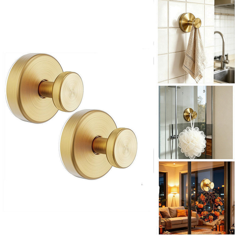 Heavy Duty Suction Cup Wreath Hooks for Christmas & Halloween, Shower Hooks for Bathroom, Stainless Steel, No-Drill Removable, 2 Pack