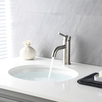 Single Hole Bathroom Faucet With 6.69" High Brushed Nickel Stainless Steel Body, Aerated Waterfall Stream, Single Brass Core, Installation, Spot-, Modern For Home Bathrooms Faucet, Finish, Modern,