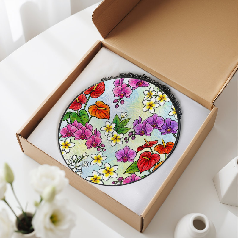 Panneau de vitrail à motif floral H 12 po, H 12 po x l 12 po