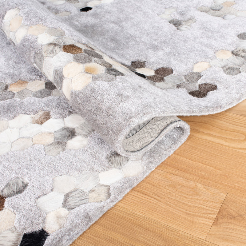 Tapis gris en viscose / cuir / coton touffeté à la main Jarrell, Rectangle 9 pi x 12 pi