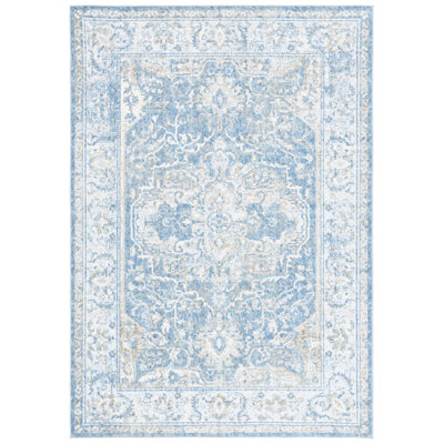 Yamber Orlando Felt/Velvet/Laminated Film Machine Washable Southwestern Rug in Blue/Gold
