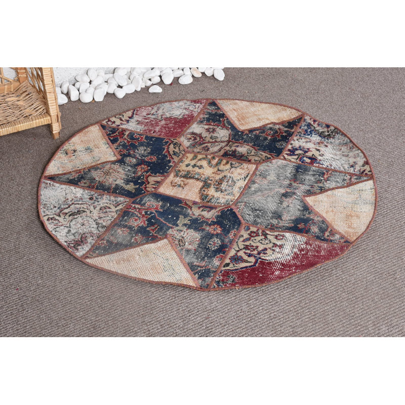 Luxury Rugs, Boho Rugs, 3.4x3.4 ft Small Rugs, Vintage Rug, Turkish Rugs, Blue Kitchen Rugs