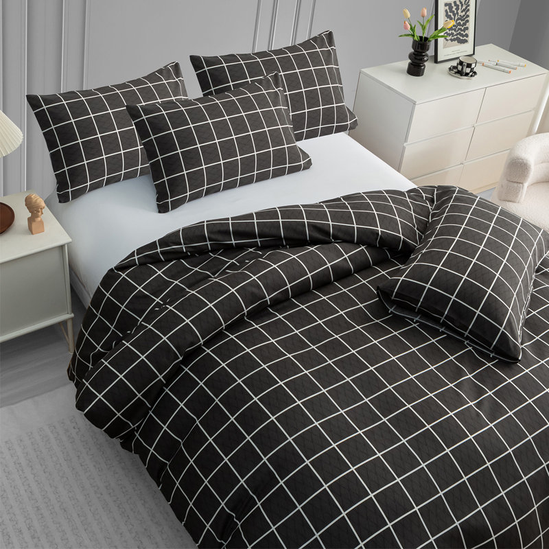 Luxury Double Brushed Microfiber Reversible Duvet Cover Set with Zipper Closure and Corner Ties, Winter Grey